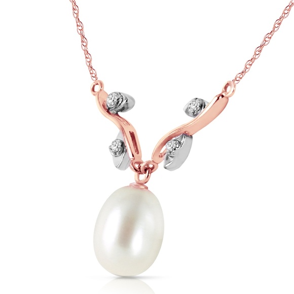 GOLD NECKLACE W/ NATURAL DIAMONDS & PEARL